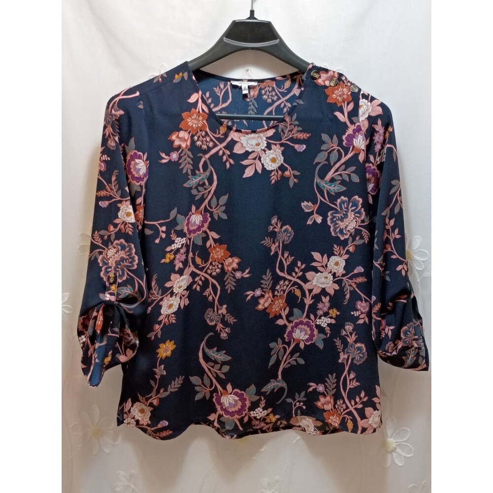 Maurices Womens XL Navy Blue Blouse Floral Vibrant Office Botanical Boho Granny